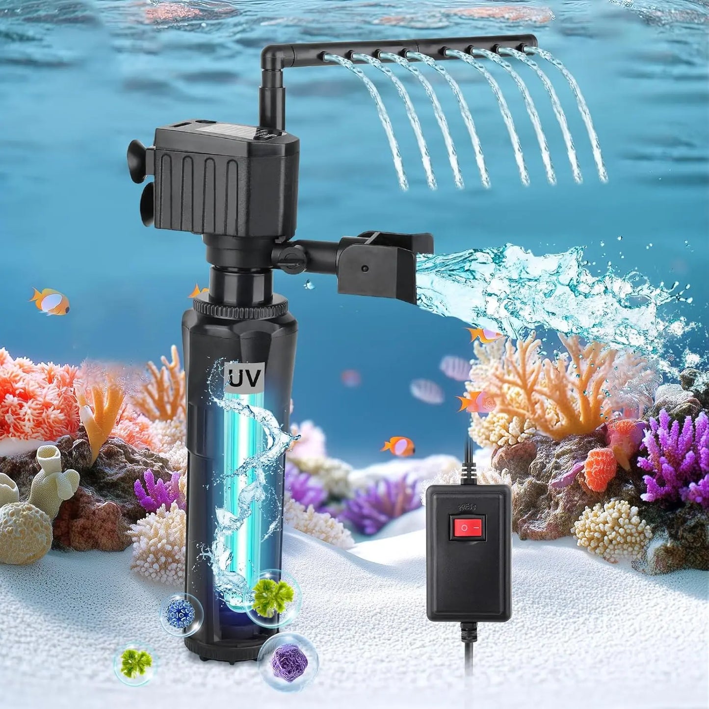 12W UV Aquarium Filter 10–40 Gallon Submersible 115GPH Fresh or Salt Water