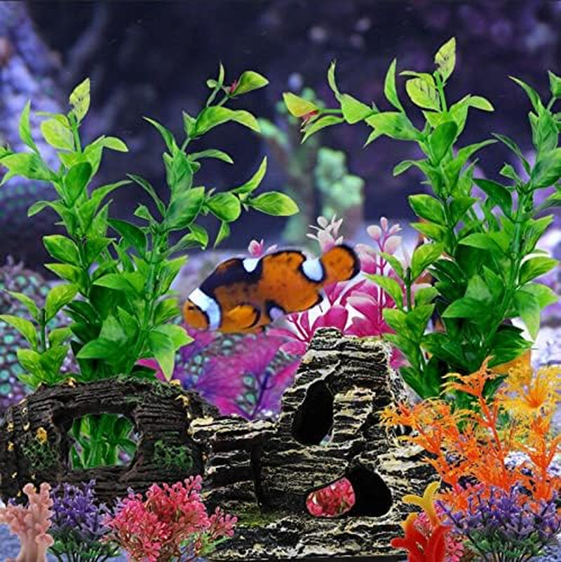 15pc Fish Tank Decorations Plants Cave Barrel Coral Aquarium Decor Set
