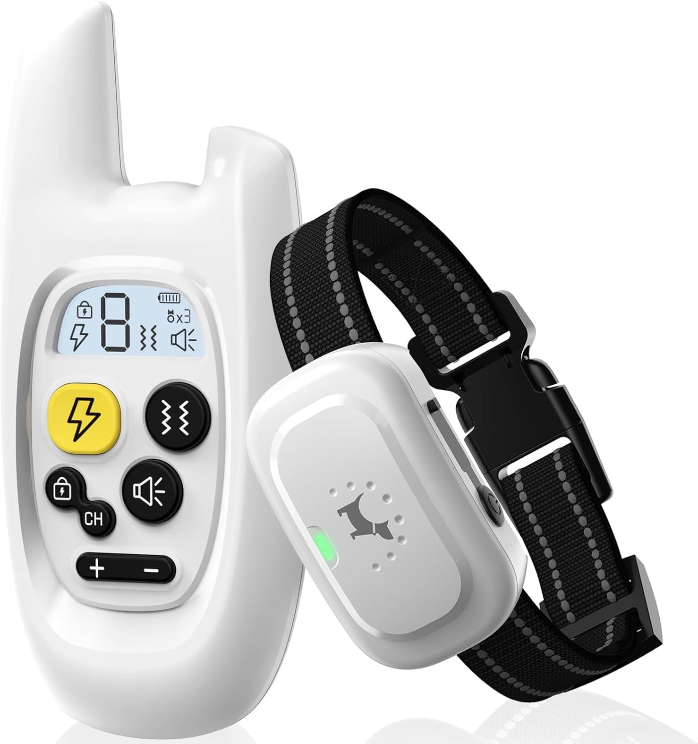 Dog Training Collar Remote Beep Vibration Shock Lock 1600FT Waterproof White 1-Pack