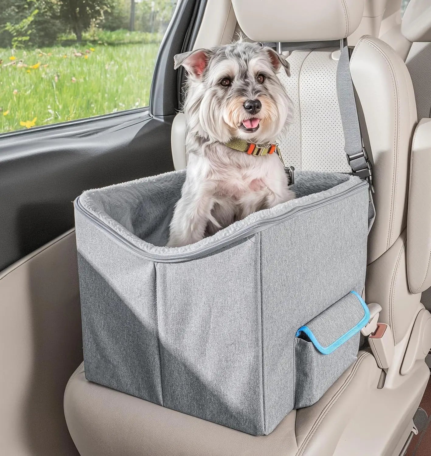 Dog Car Seat for Small Dogs, Elevated Dog Booster Seat Pet Travel Carrier Bed for Car with Adjustable Straps Pet Car Booster Seat for Small Dogs Cats Grey S-20Lbs