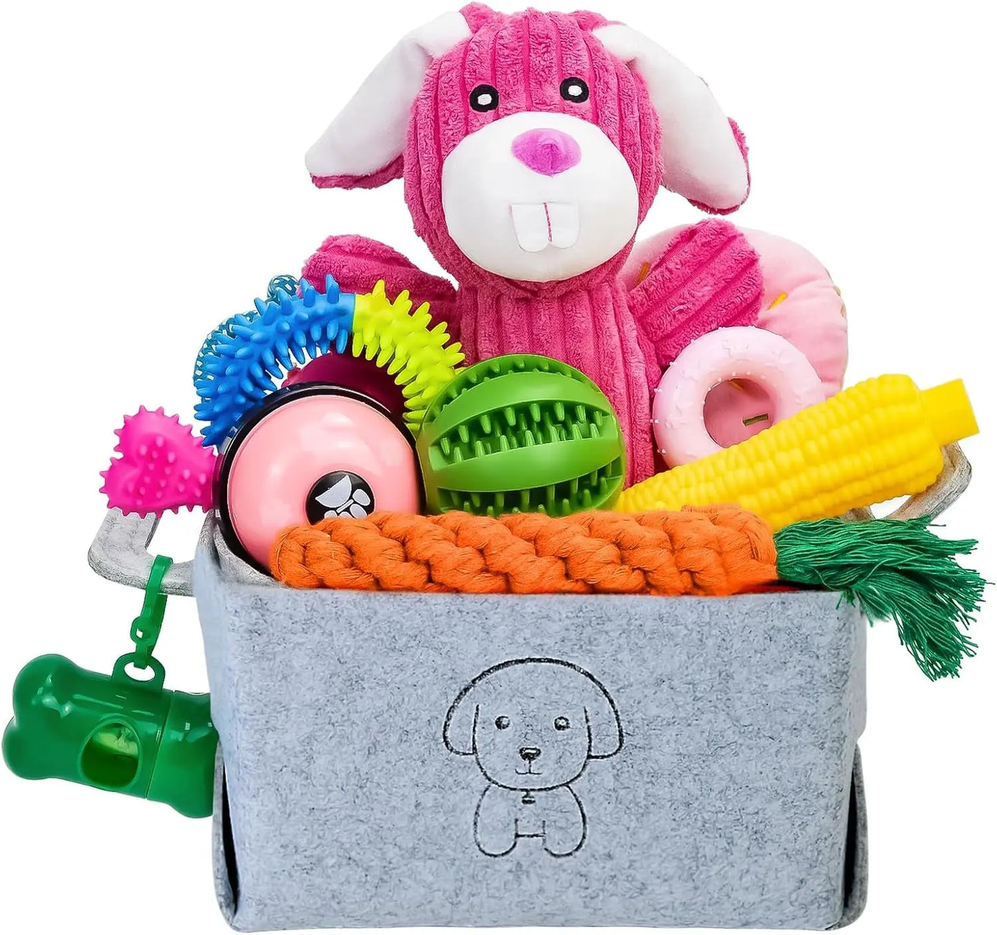 20-Piece Puppy Teething Chew Toy Set with Basket for Small & Medium Dogs 20 Pack Rabbit Style