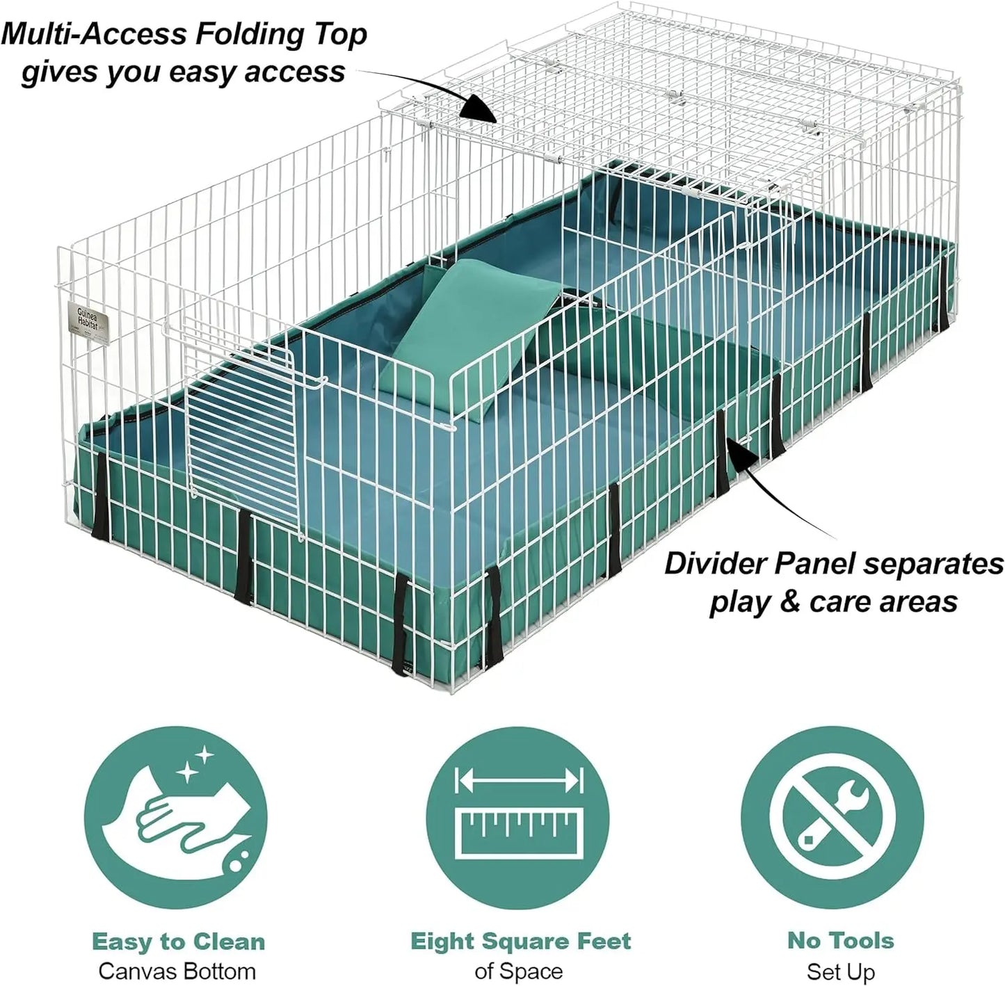 Expandable Guinea Pig Habitat Cage with Divider & Hinged Top – Washable PVC Bottom, Indoor Small Animal Cage