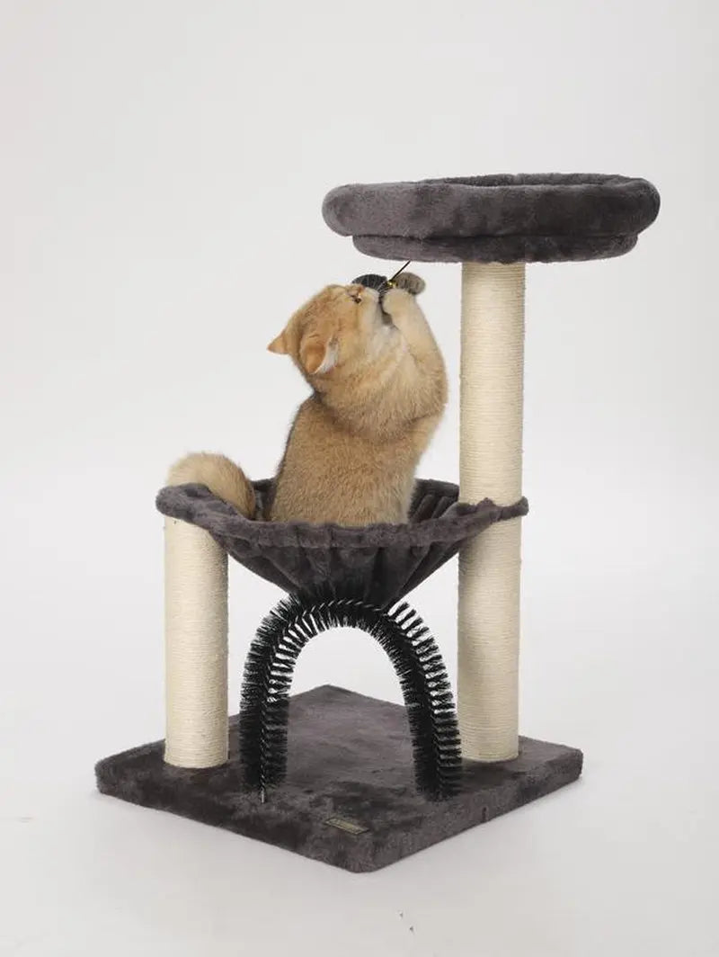 27.5" Cat Tower for Indoor Cats, Multi-Level Scratching Posts, Plush Basket & Perch, Dangling Ball for Play & Rest