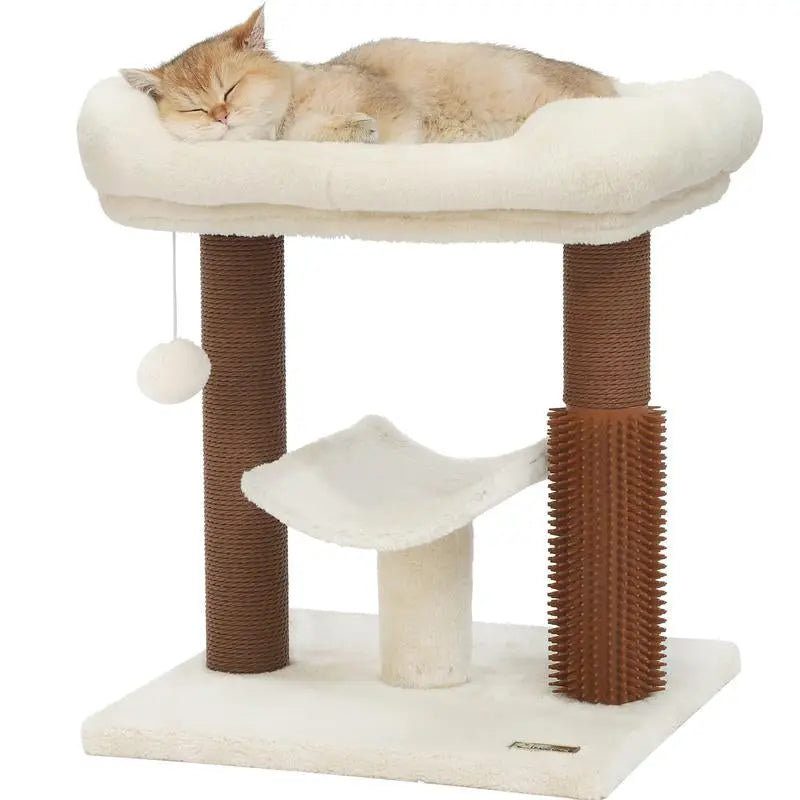 27.5" Cat Tower for Indoor Cats, Multi-Level Scratching Posts, Plush Basket & Perch, Dangling Ball for Play & Rest