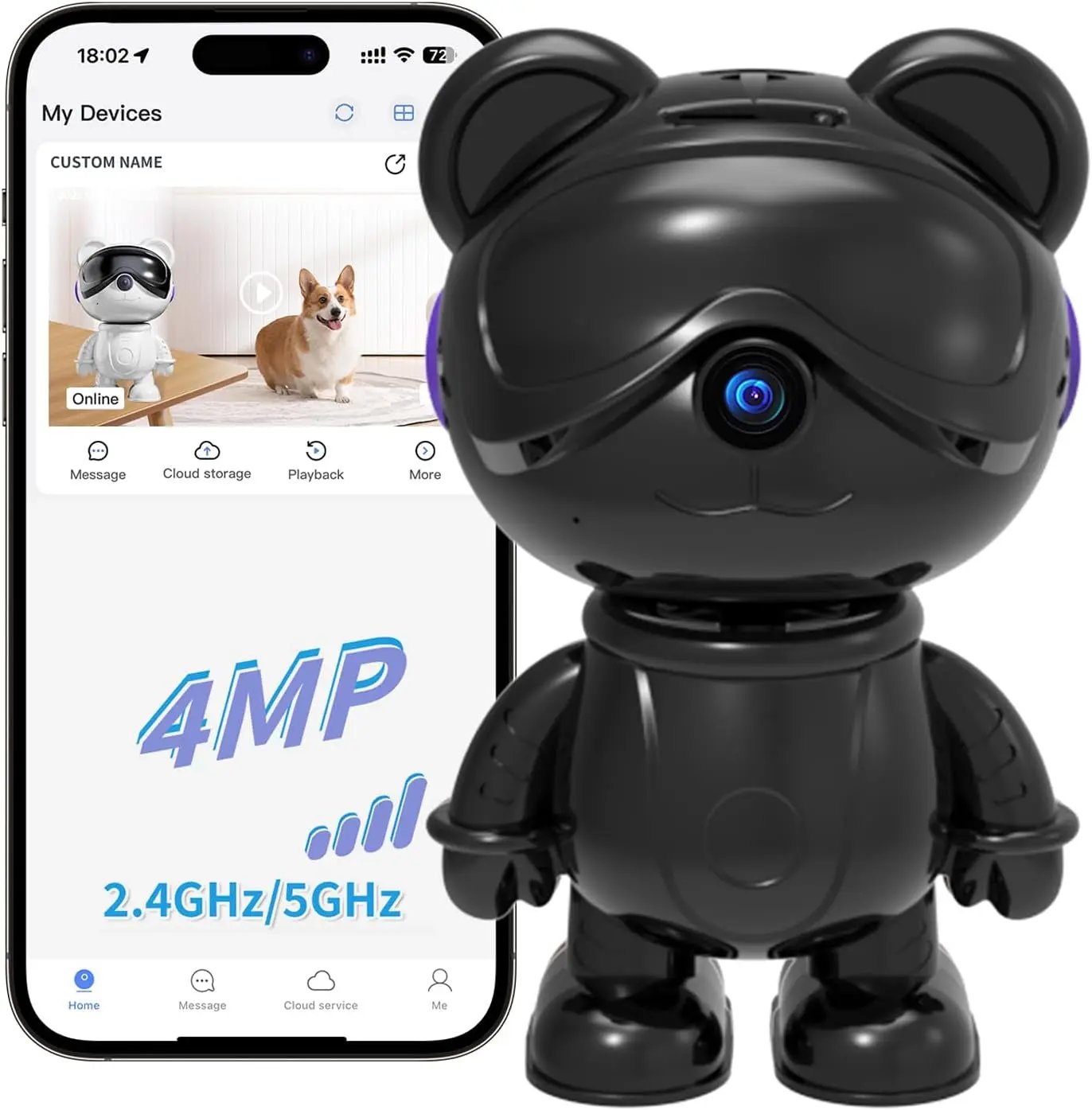 Smart Home 2K Pet Camera – Dual-Band WiFi, Motion & Pet Monitor Black