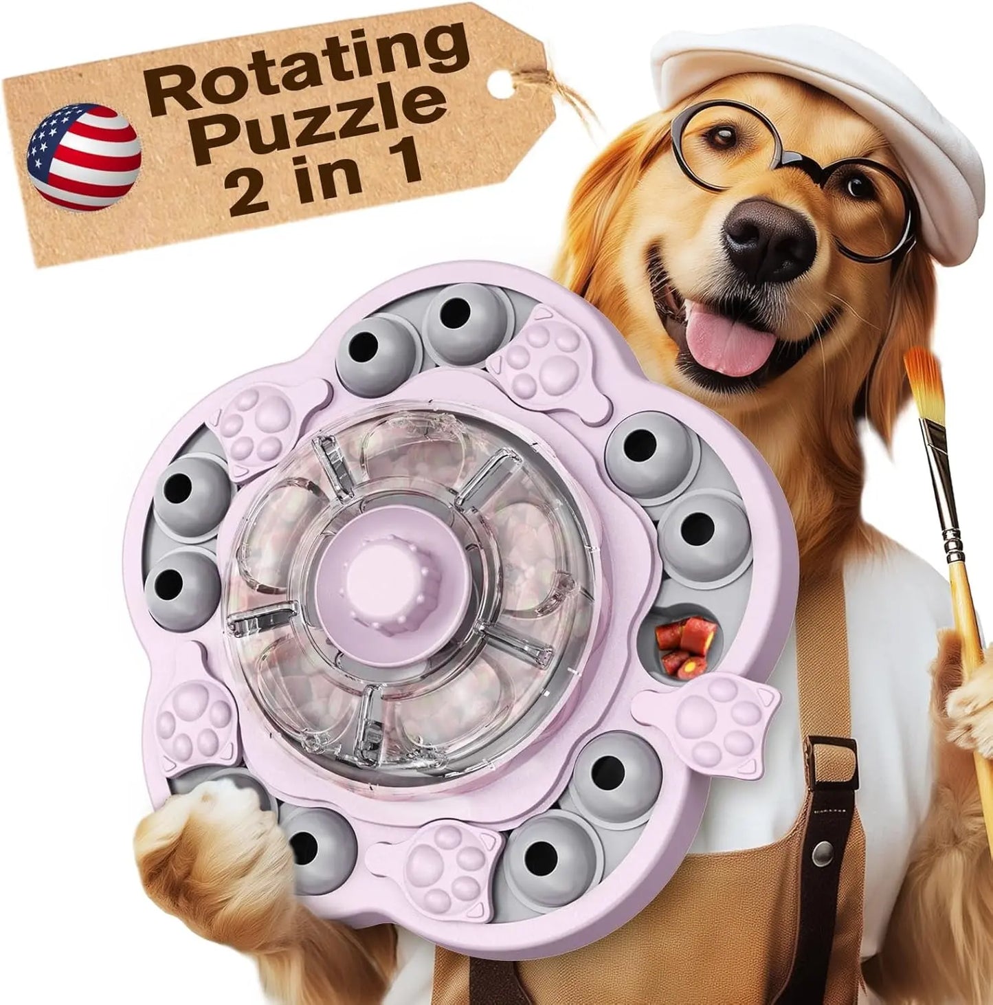 3-Level Dog Puzzle Feeder Toy Slow Feeder Treat Dispenser Pink