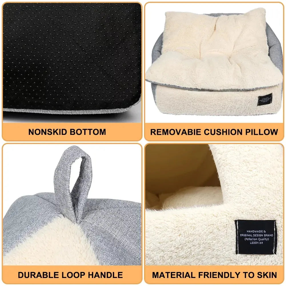 Cat Bed 2-in-1 Cozy Bed Cave with Removable Cushion – for Cats & Small Dogs (M)