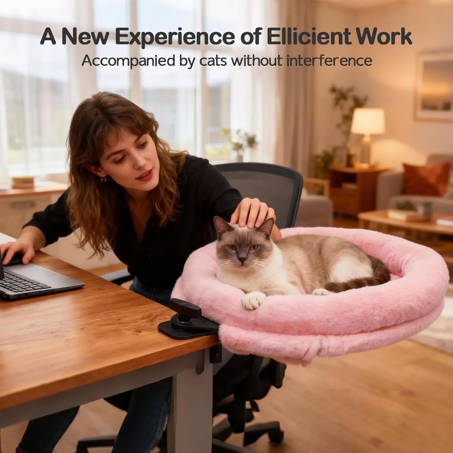 360° Cat Desk Bed with Clamp – Rotating Desktop Hammock for Home Offices