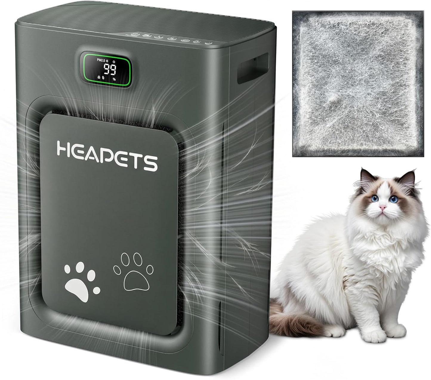 Pet Air Purifier with HEPA Filter Odor Control for Dogs & Cats Black