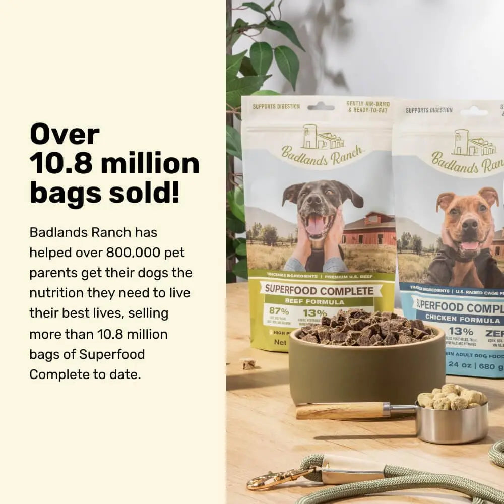 Superfood Complete Adult Dog Food 24oz Beef or Fish | Air-Dried High Protein, No Fillers
