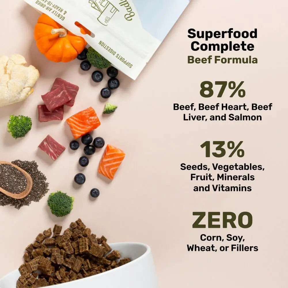 Superfood Complete Adult Dog Food 24oz Beef or Fish | Air-Dried High Protein, No Fillers