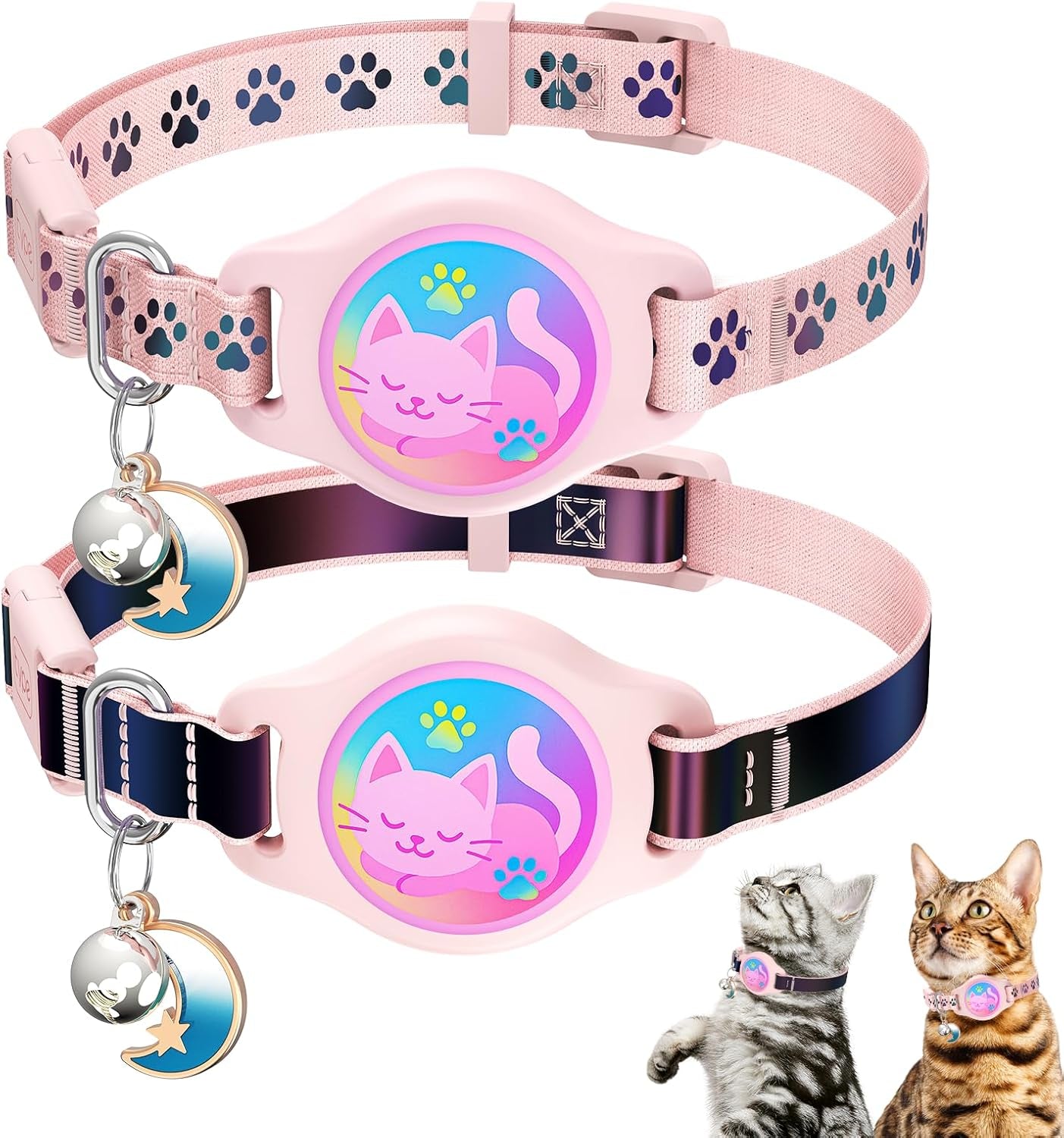 2-Pack AirTag Cat Collars with Breakaway Buckle, Reflective & Waterproof