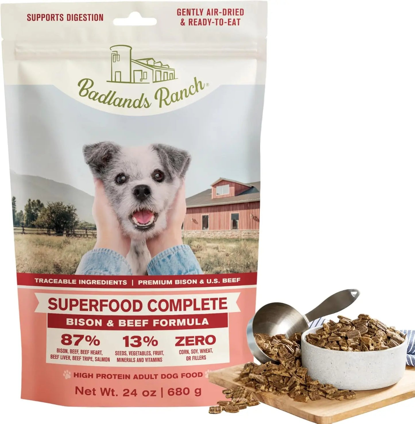 Superfood Complete Adult Dog Food 24oz Beef or Fish | Air-Dried High Protein, No Fillers