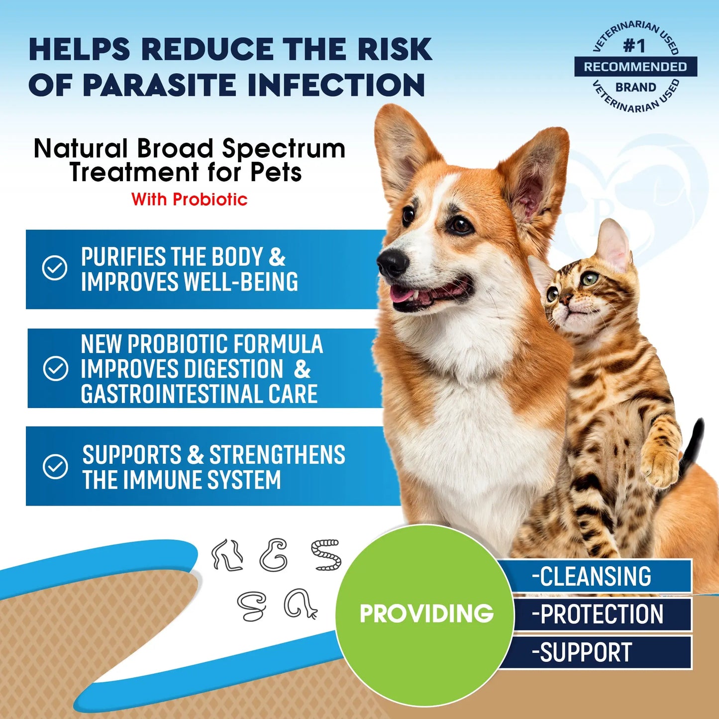 Dewormer for Dogs & Cats – Natural Worm Treatment for Tapeworms, Roundworms, Hookworms