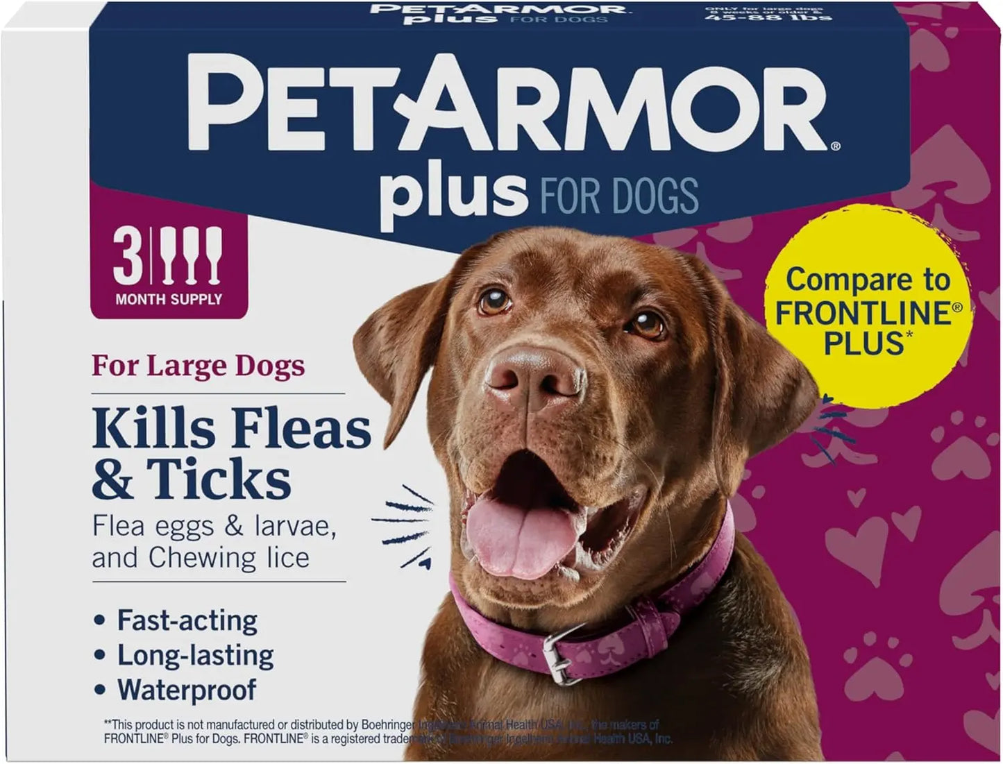PetArmor Plus Flea & Tick Prevention for Dogs & Cats, 3 Doses, Waterproof 45-88 Lbs 3 Count