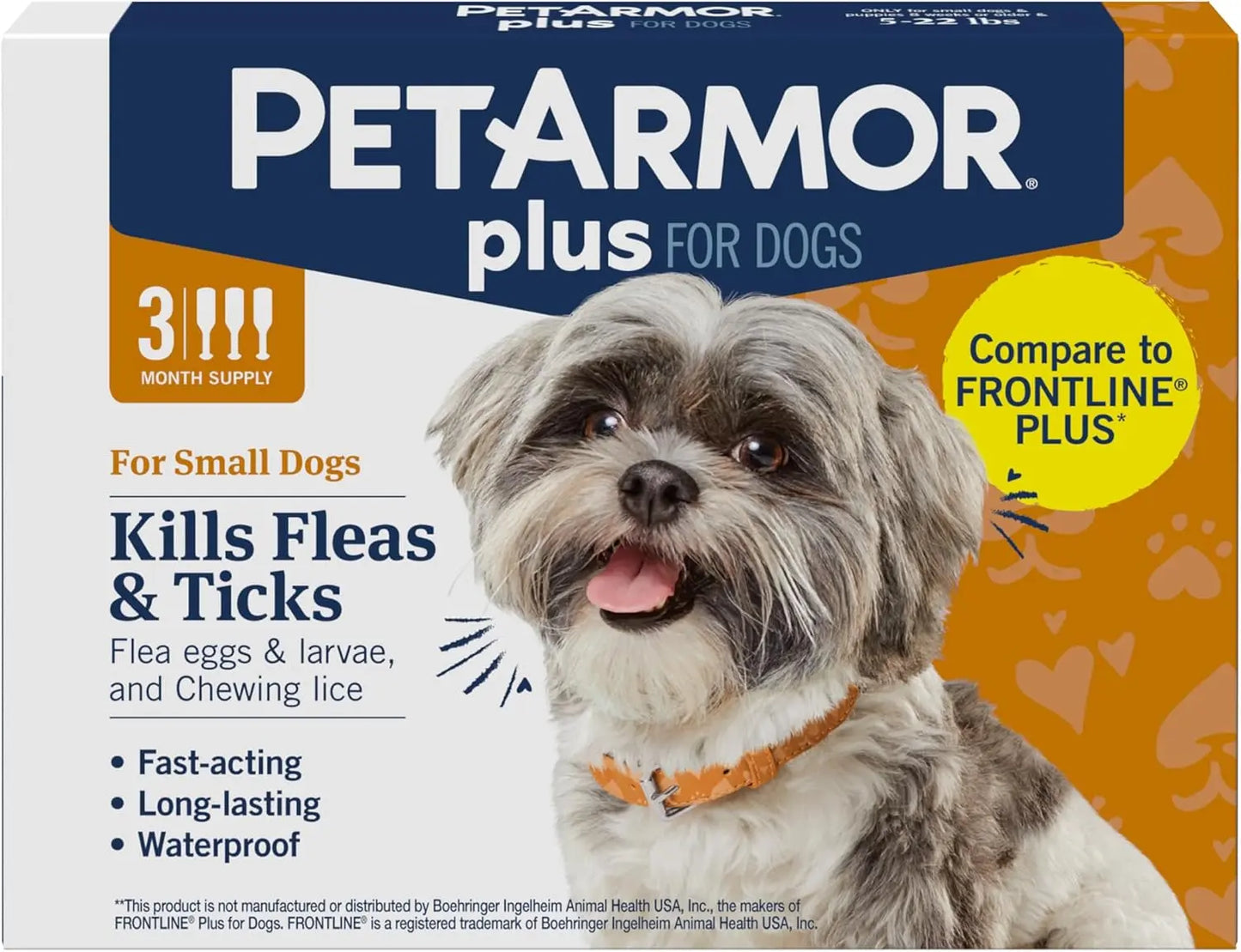 PetArmor Plus Flea & Tick Prevention for Dogs & Cats, 3 Doses, Waterproof 5-22 Lbs 3 Count
