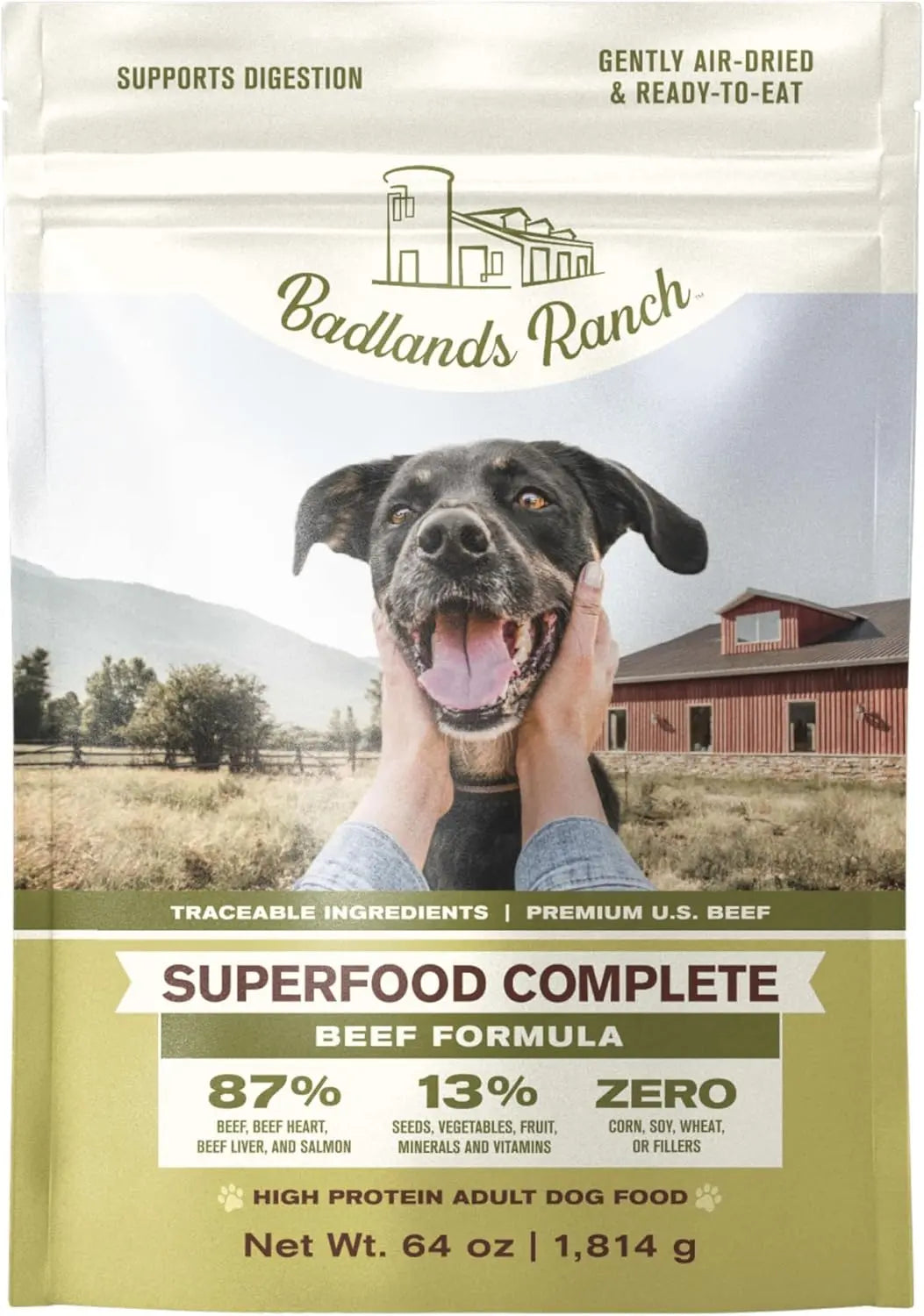 Superfood Complete Adult Dog Food 24oz Beef or Fish | Air-Dried High Protein, No Fillers Beef 64 Oz