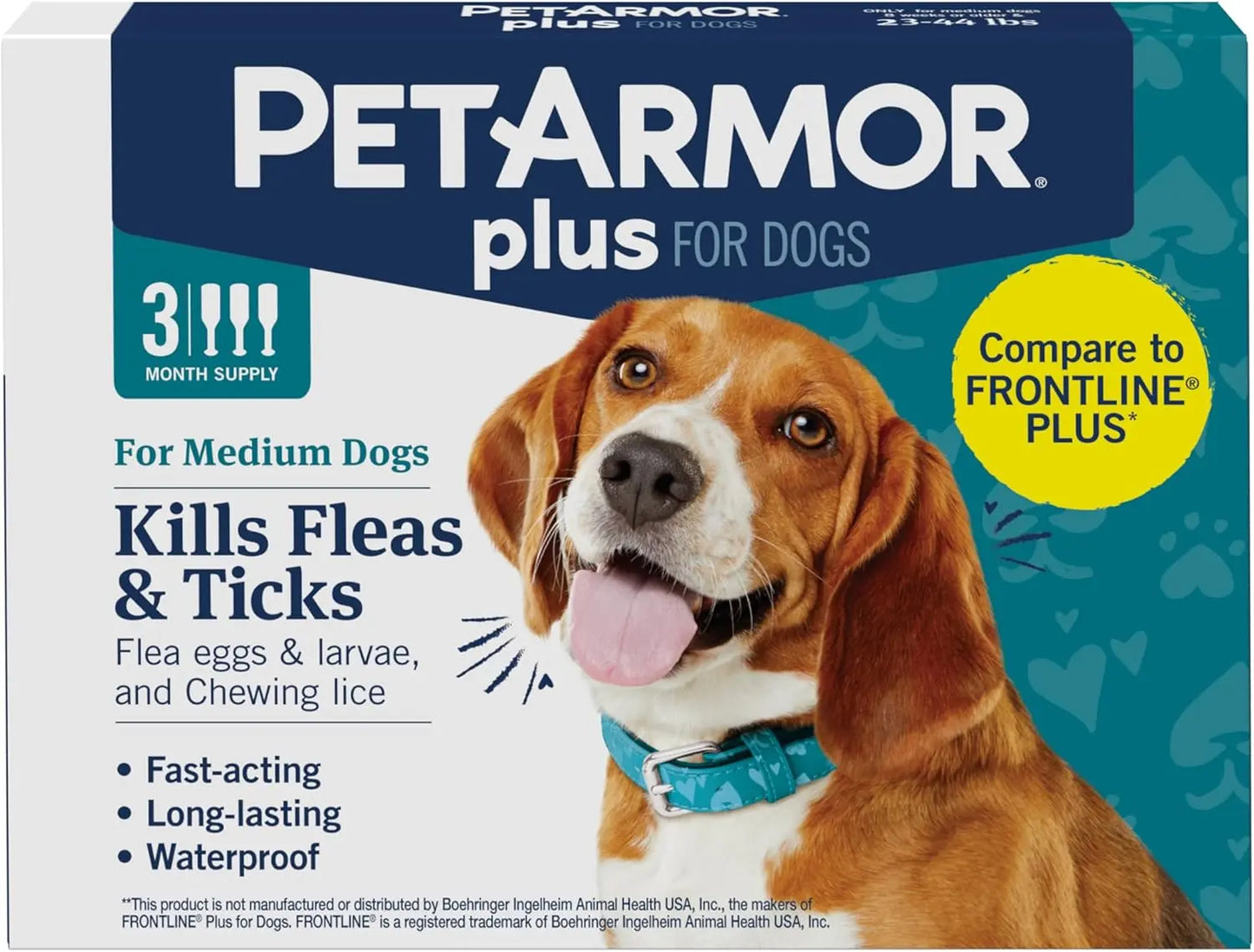 PetArmor Plus Flea & Tick Prevention for Dogs & Cats, 3 Doses, Waterproof 23-44 Lbs 3 Count