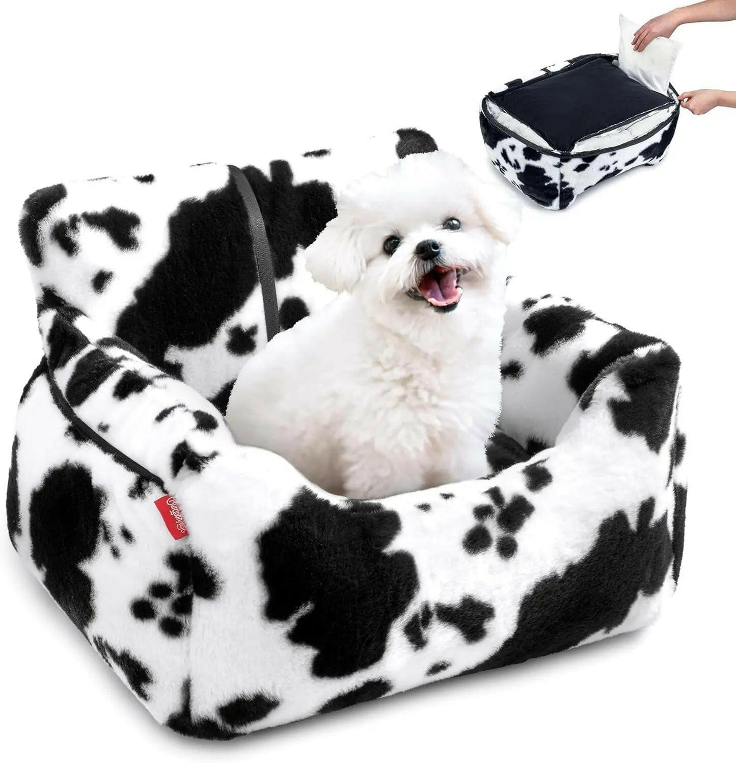 Upgrade their ride! Ultimate Comfort & Safety: Washable Pet Car Seat for Small Dogs & Cats (Under 25 lbs) Milk Cow Small