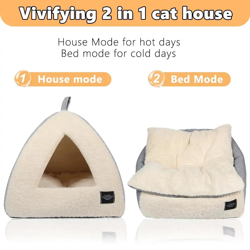 Cat Bed 2-in-1 Cozy Bed Cave with Removable Cushion – for Cats & Small Dogs (M)
