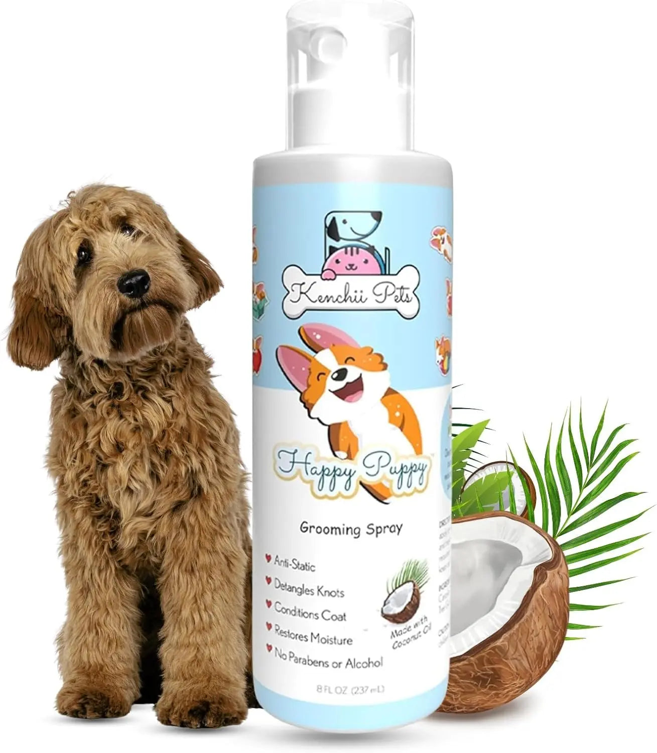 All-Natural Cat Detangler Spray, Moisturizing Coat Shine Conditioner for Kittens Happy Puppy
