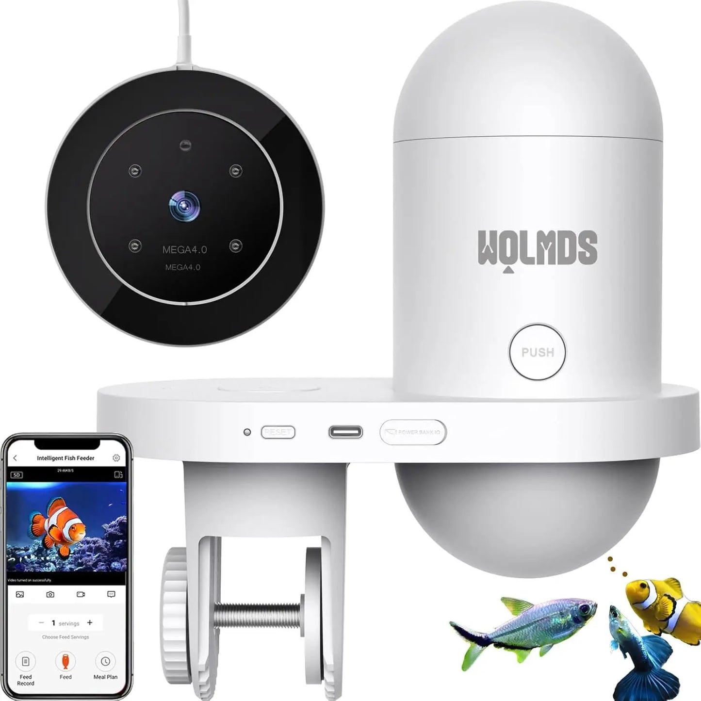 Automatic Fish Feeder WiFi (2.5 & 5G) 2.5K Camera App Control 230ML Tank White