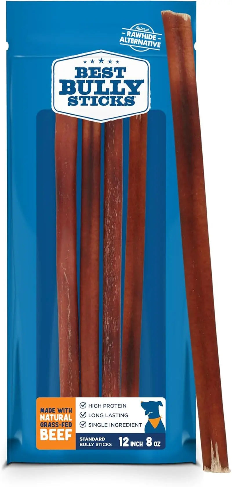 Best Bully Sticks Natural Beef Dog Chews – Grass-Fed, Grain & Rawhide Free 12" 8Oz Bully Sticks