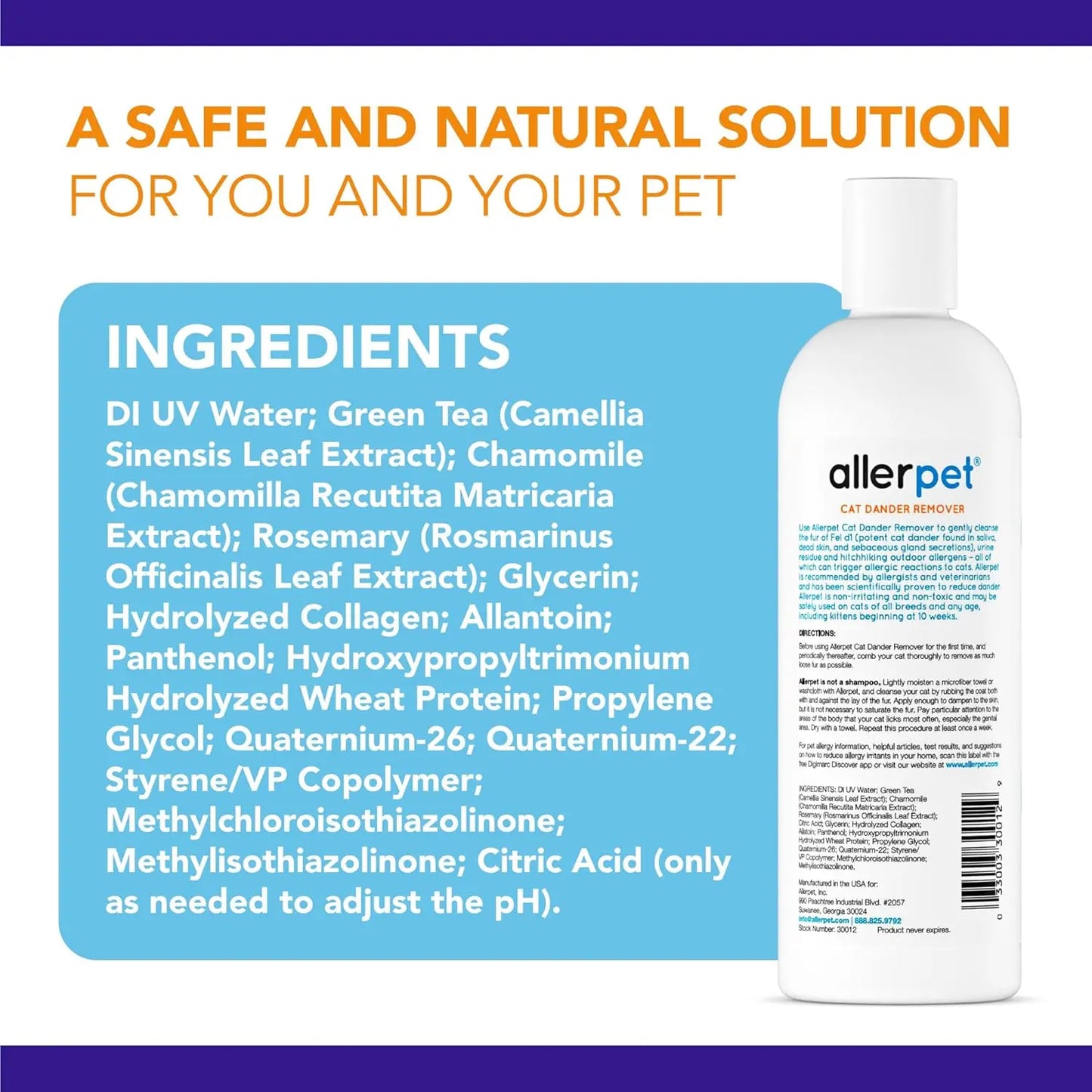 Cat Dander Remover Spray – Allergy Relief for Cats & Humans, Natural Chamomile & Rosemary, 12oz