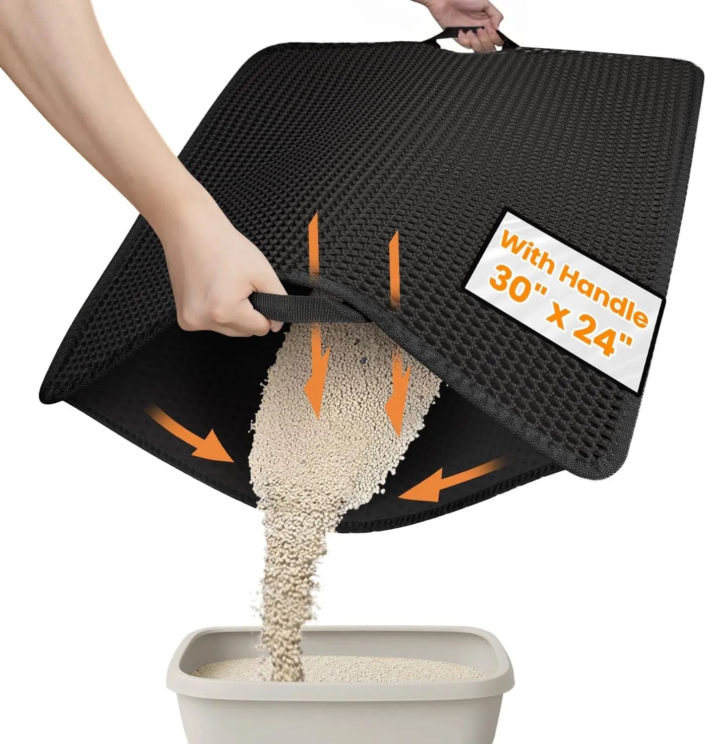 Cat Litter Mat –Waterproof & Urine Proof, Scatter Control, Easy Clean, Washable, BPA-Free Black 30” X 24”