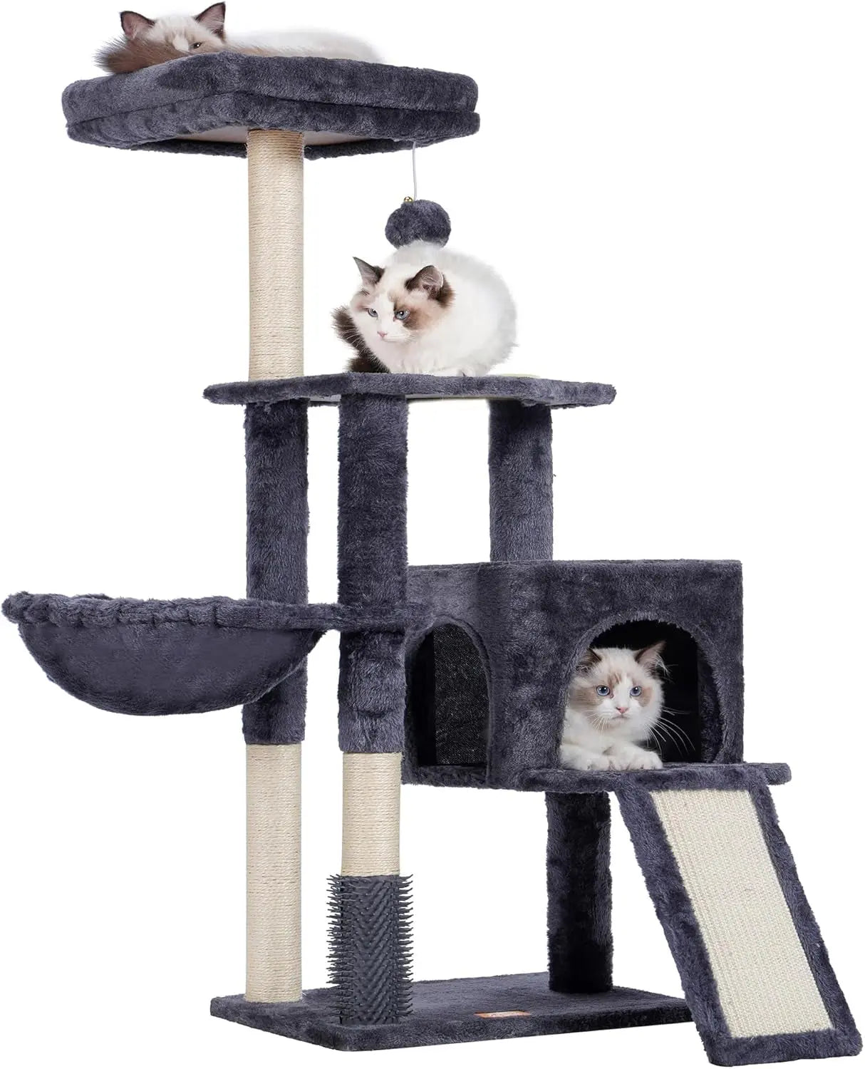 Cat Tree, Cat Tower for Indoor Cats with Scratching Board, Multi-Level Cat Furniture Condo with Feeding Bowl Smoky Gray HCT010G Smoky Gray 42.5 Inch