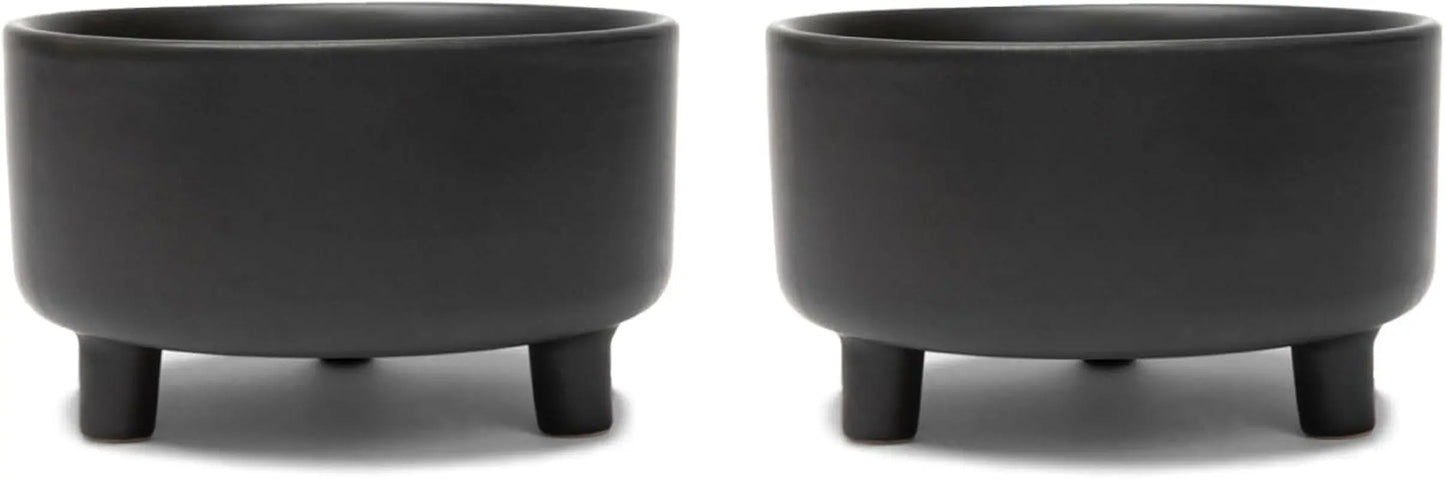 Ceramic Cat & Dog Pet Bowl, Elevated Stoneware Feeder, Dishwasher Safe Black Large (Set Of 2)