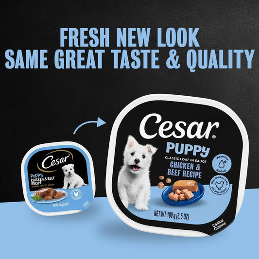 Cesar Puppy Classic Wet Dog Food Chicken & Beef or Variety Pack 3.5oz 24ct
