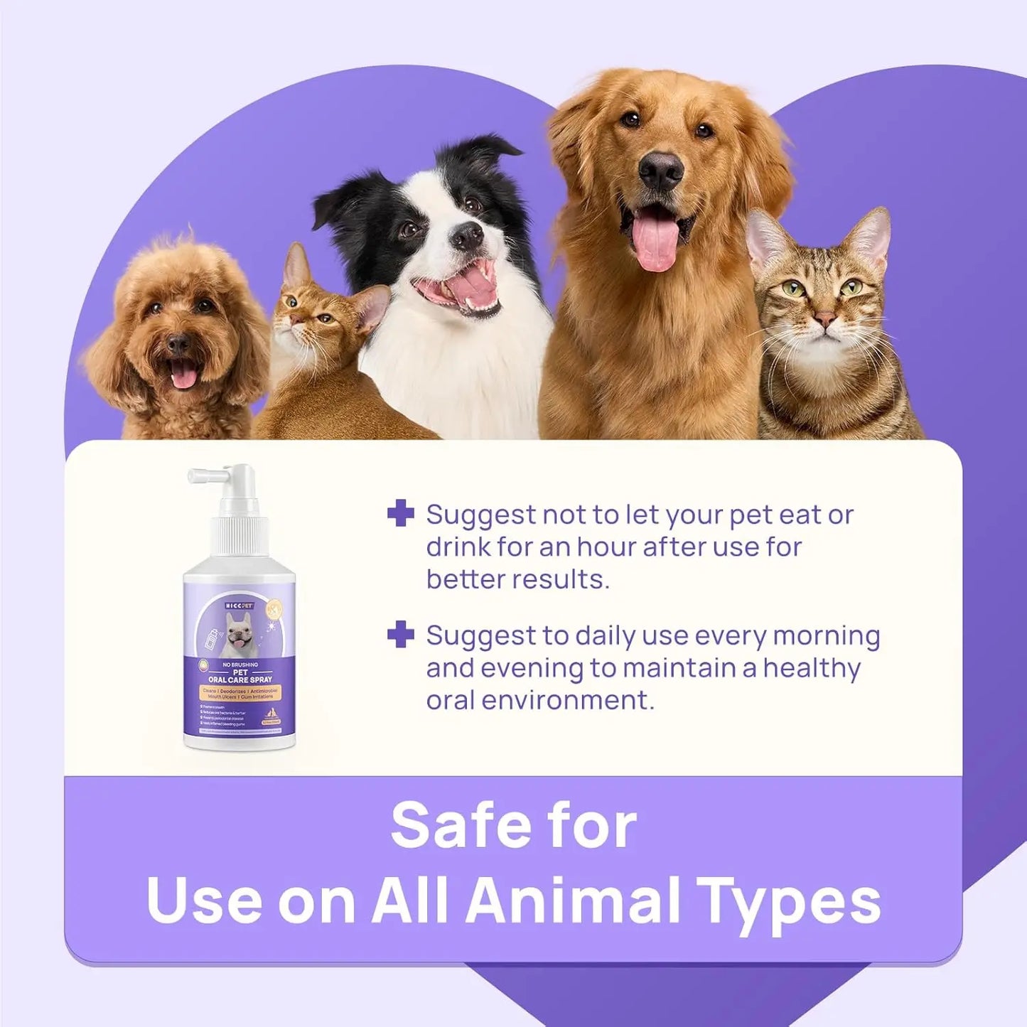 Dog/ Cat Dental Care Spray – Fresh Breath, Plaque & Tartar Control, Gum Relief, No-Brush