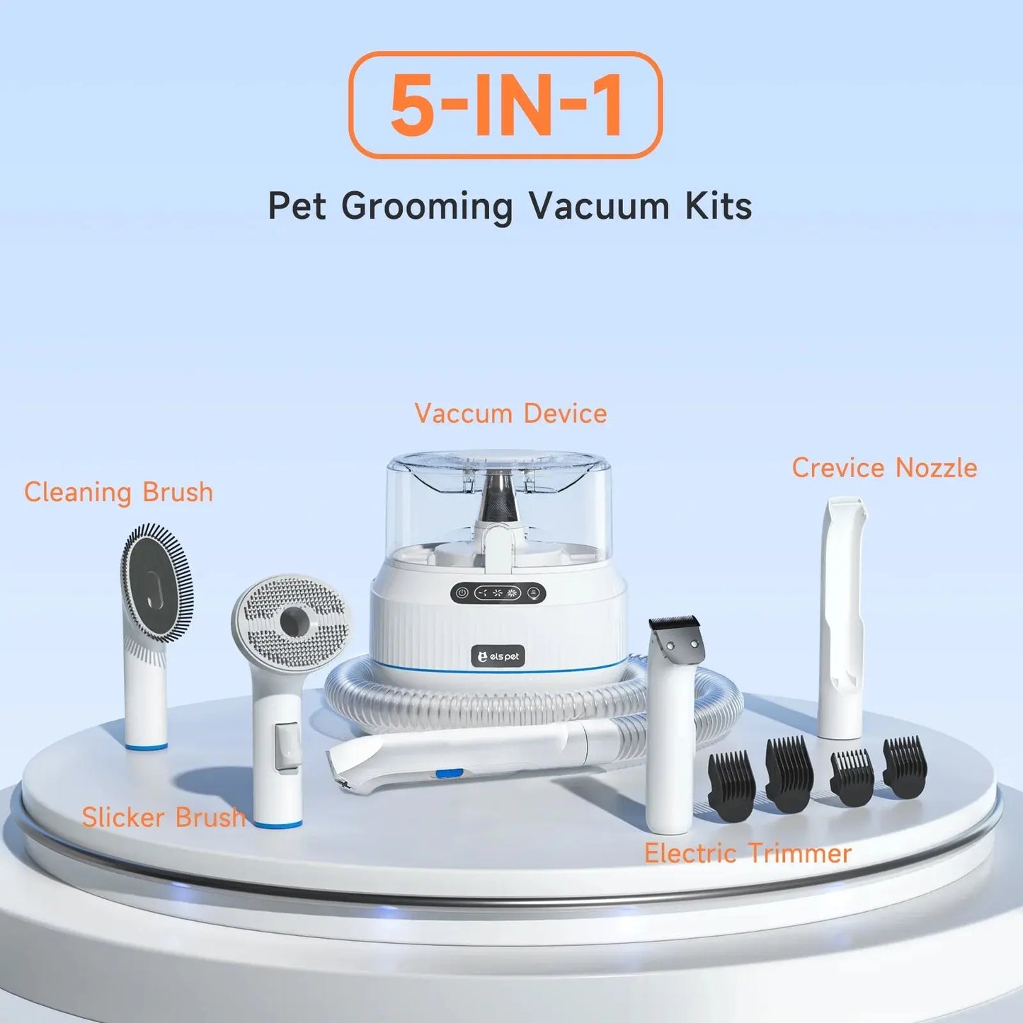 Dog Grooming Vacuum Kit 5-in-1 Clippers & Brush w/ 1.4L Dust Cup for Pets