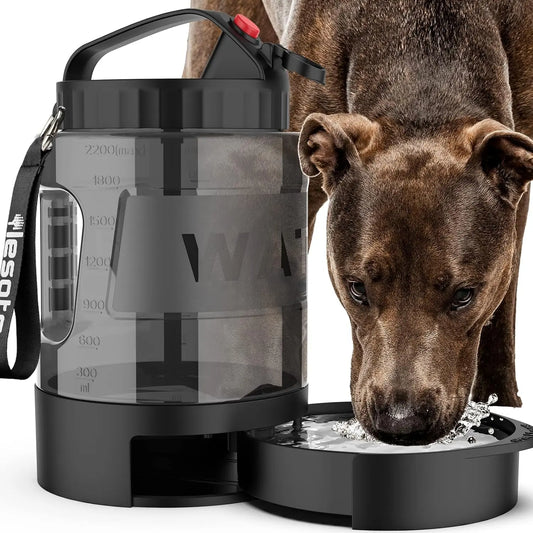 Dog Travel Water Bottle Portable Leak Proof Bowl Dispenser Large Dogs Hiking Black 77Oz
