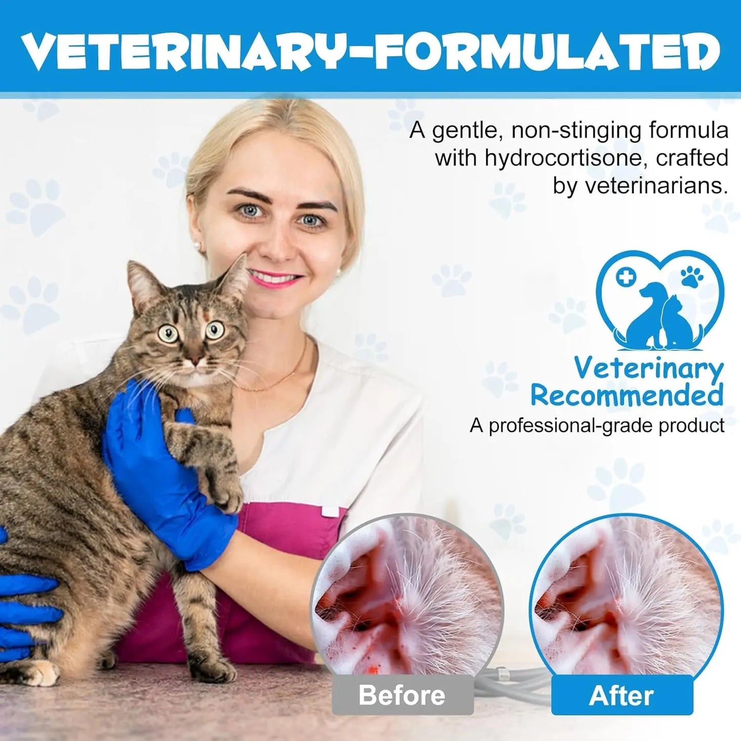 Dog & Cat Ear Cleaning Drops with 1% Hydrocortisone, Itchy Ear Relief