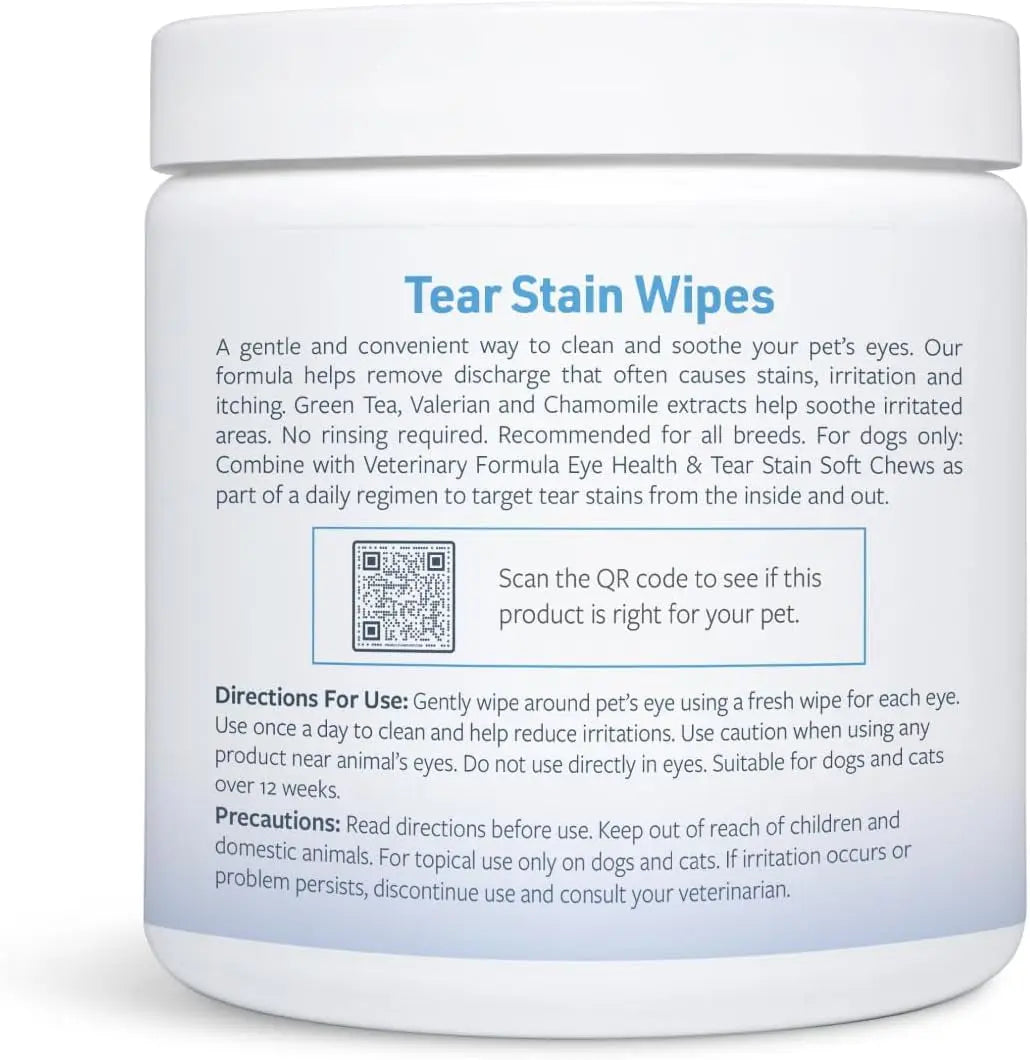 Dog & Cat Tear Stain Eye Wipes Fragrance Free Facial Cleaning 100 Ct