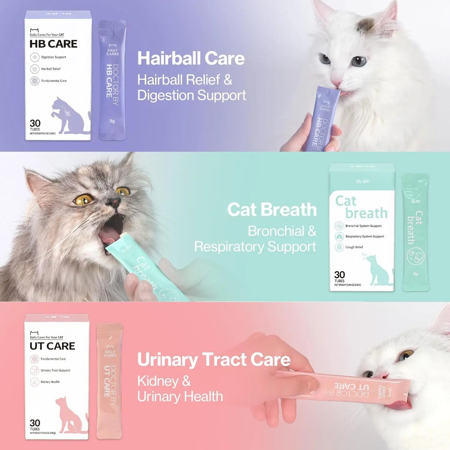 Dr.By Cat Hairball Care Lickable Supplement, Omega-3, 30 Ct