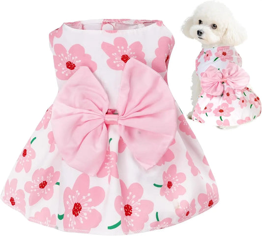 Floral Dog Dress Summer Breathable Cotton Puppy Small Dog Cat Outfit Cute Floral X-Small