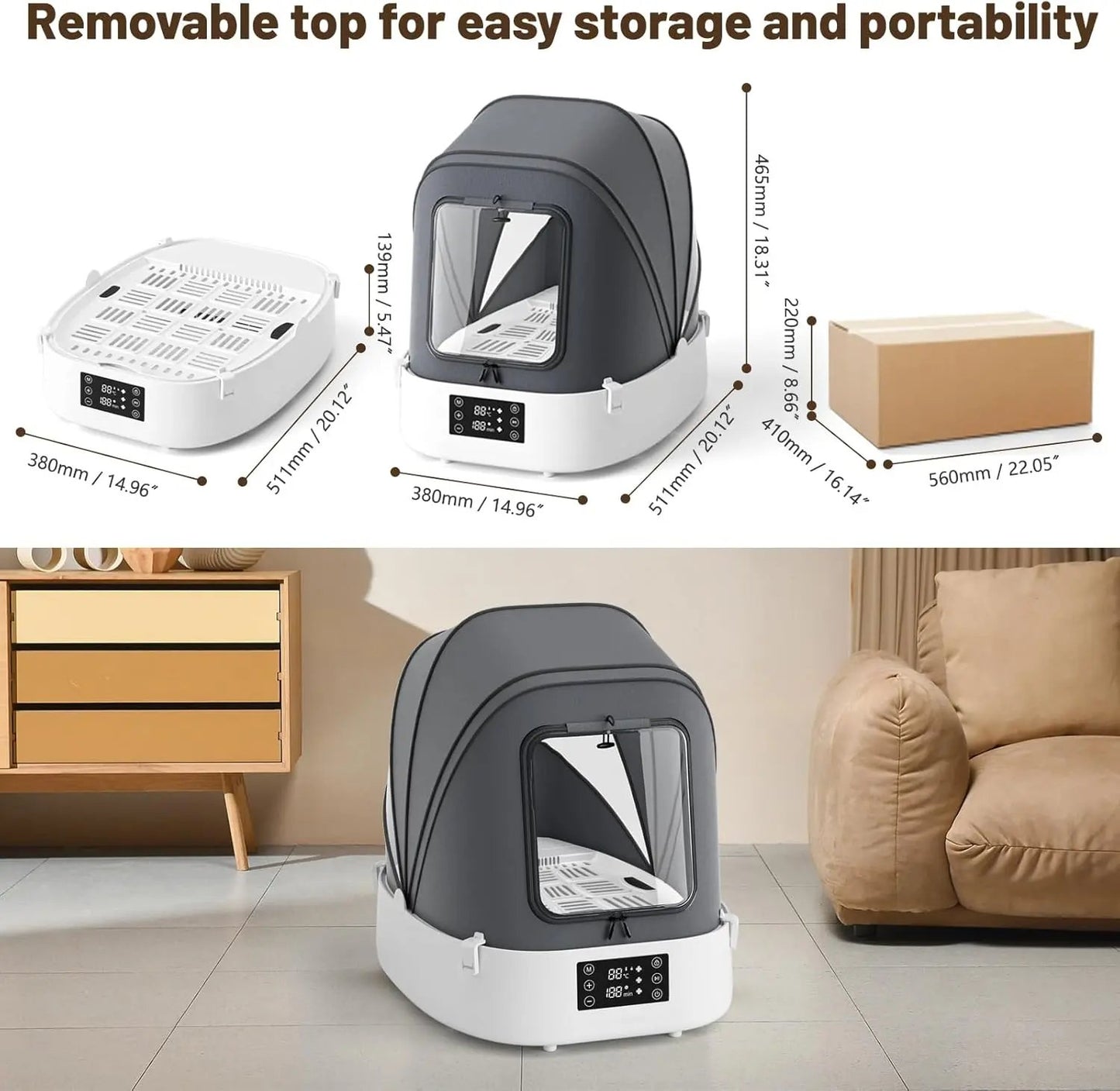 60L Automatic Foldable Pet Dryer Box 360° Airflow Grooming Blower for Dogs Cats