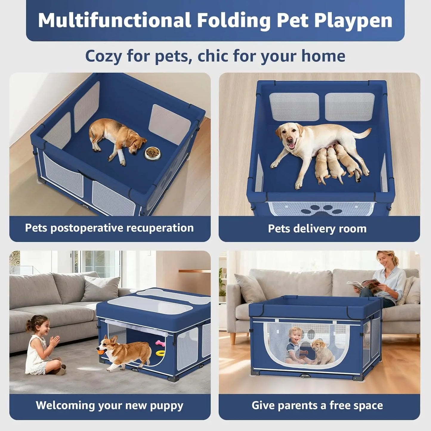 Foldable Dog & Small Animal Playpen with Cover, 1-Minute Setup Portable Pen