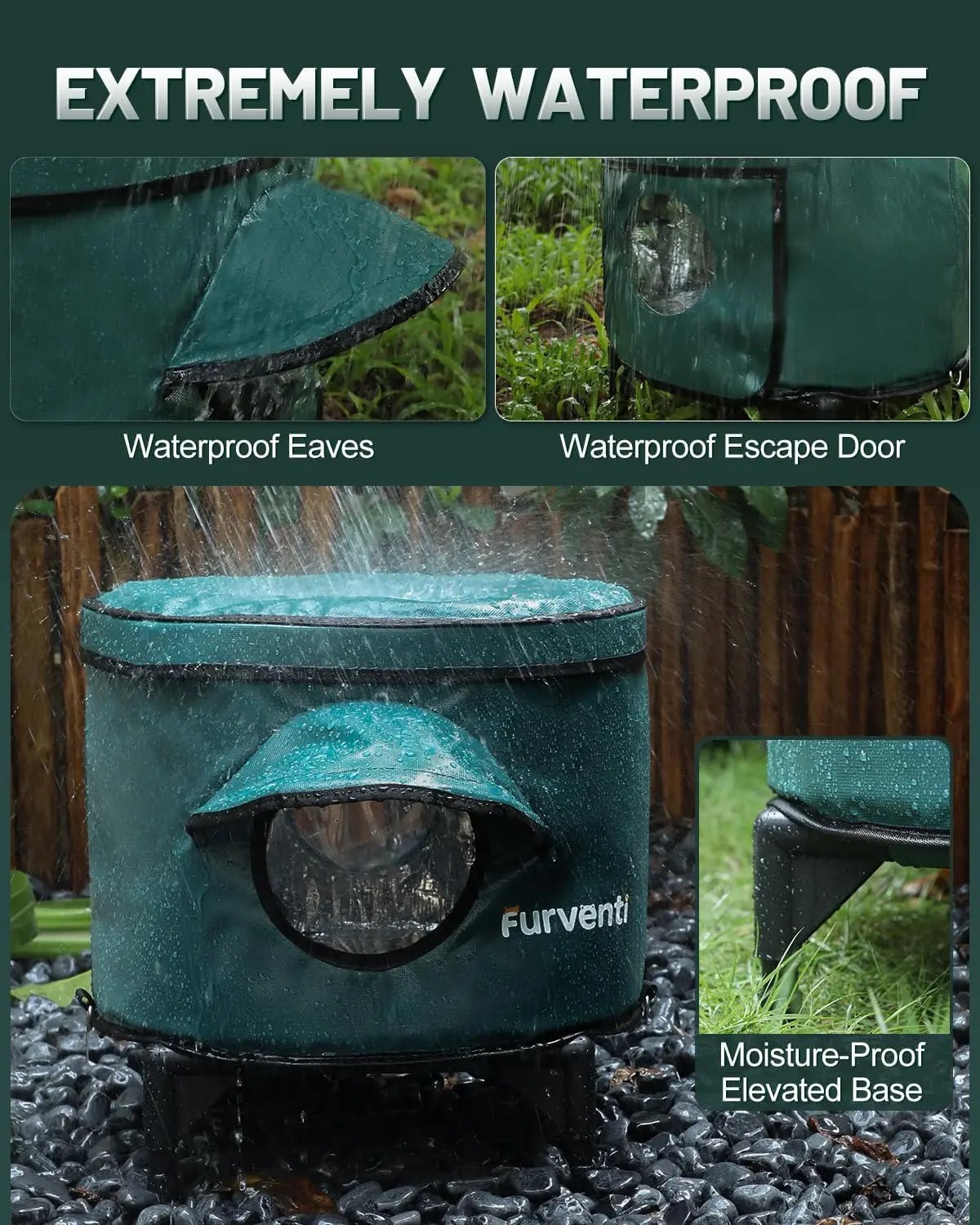 Heated Outdoor Cat House – Insulated Shelter w/ Escape Door & Raised Base, Large