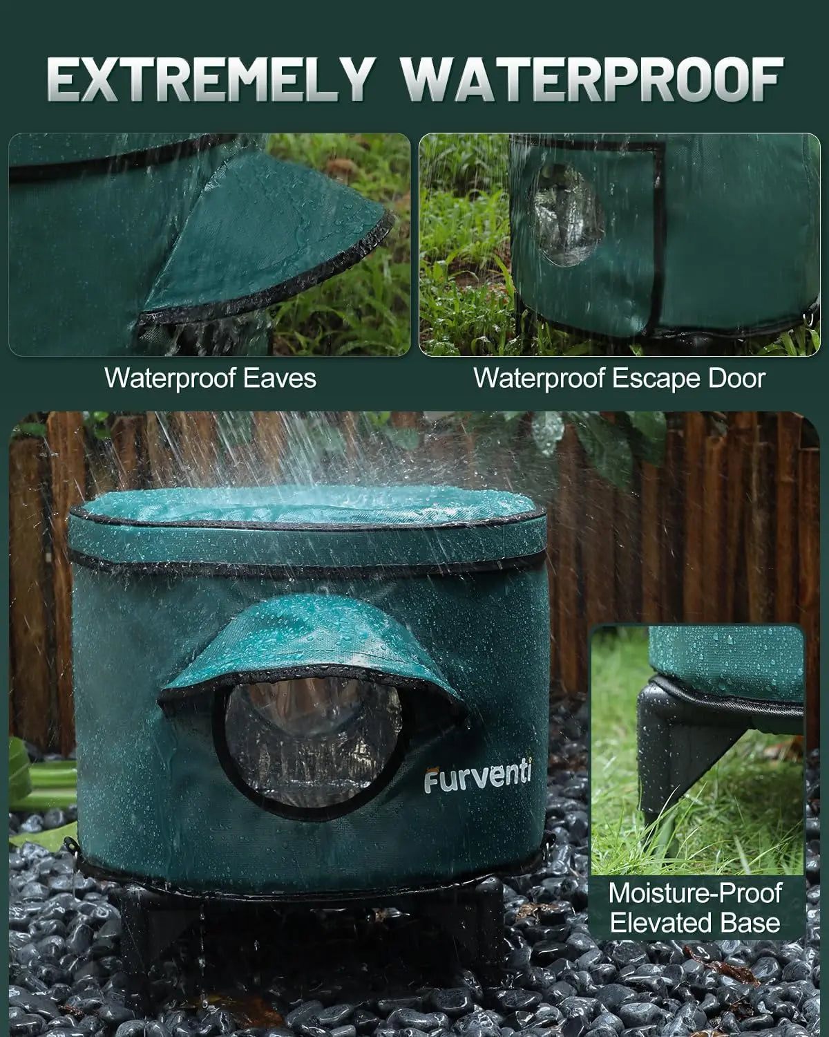 Heated Outdoor Cat House – Insulated Shelter w/ Escape Door & Raised Base, Large