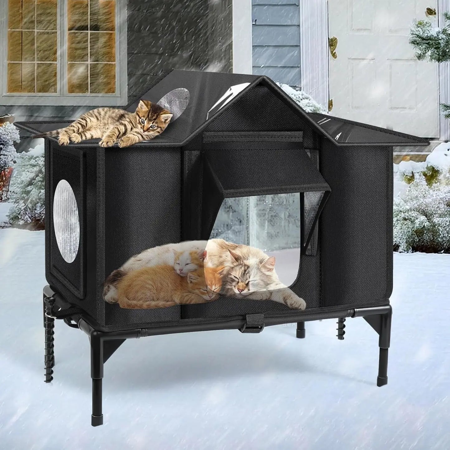 Heated Outdoor Cat House – Weatherproof Insulated Shelter w/ Pad & Escape Door