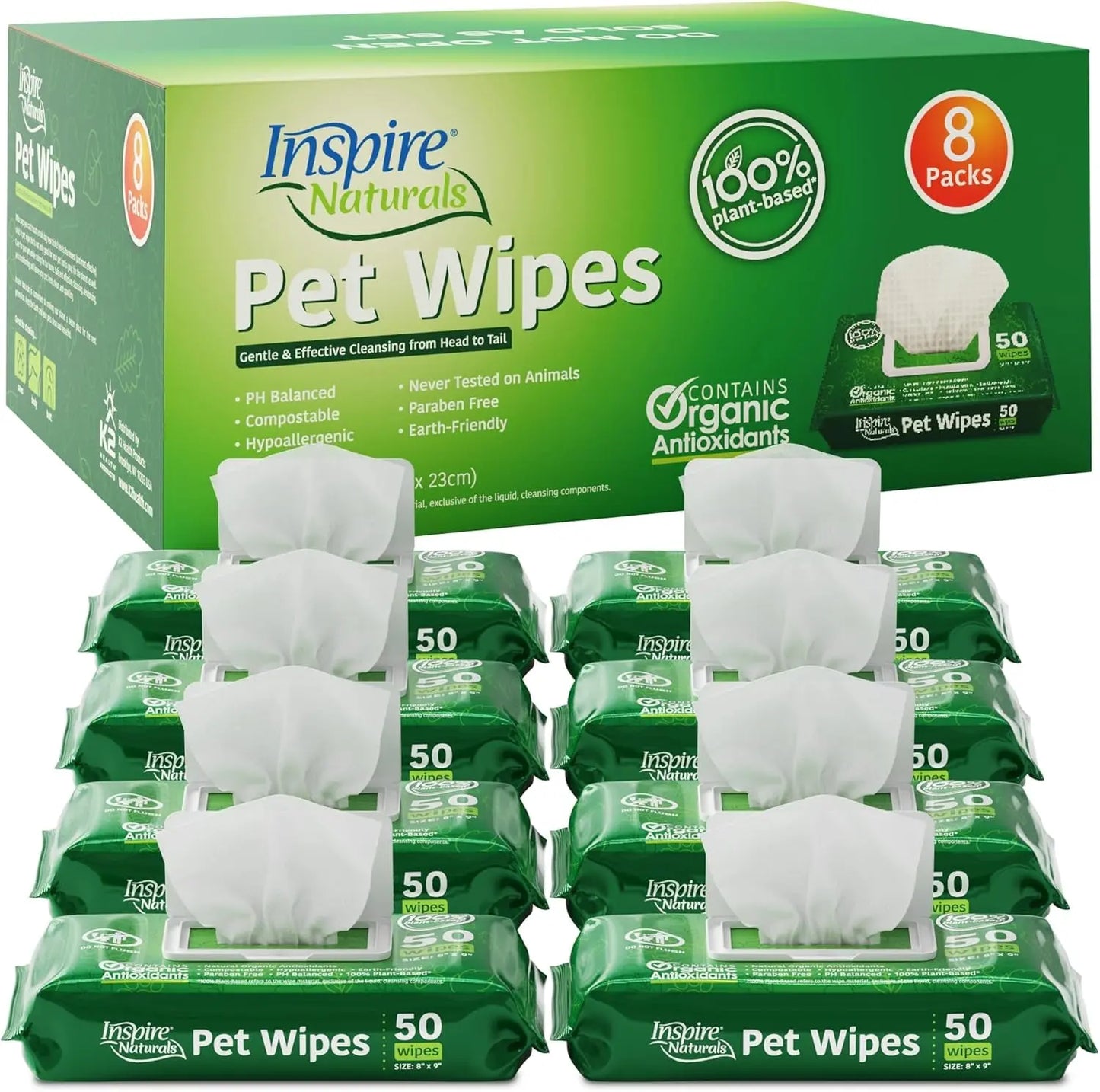 Inspire Naturals Plant-Based Pet Wipes for Dogs & Cats Aloe Deodorizing 200ct