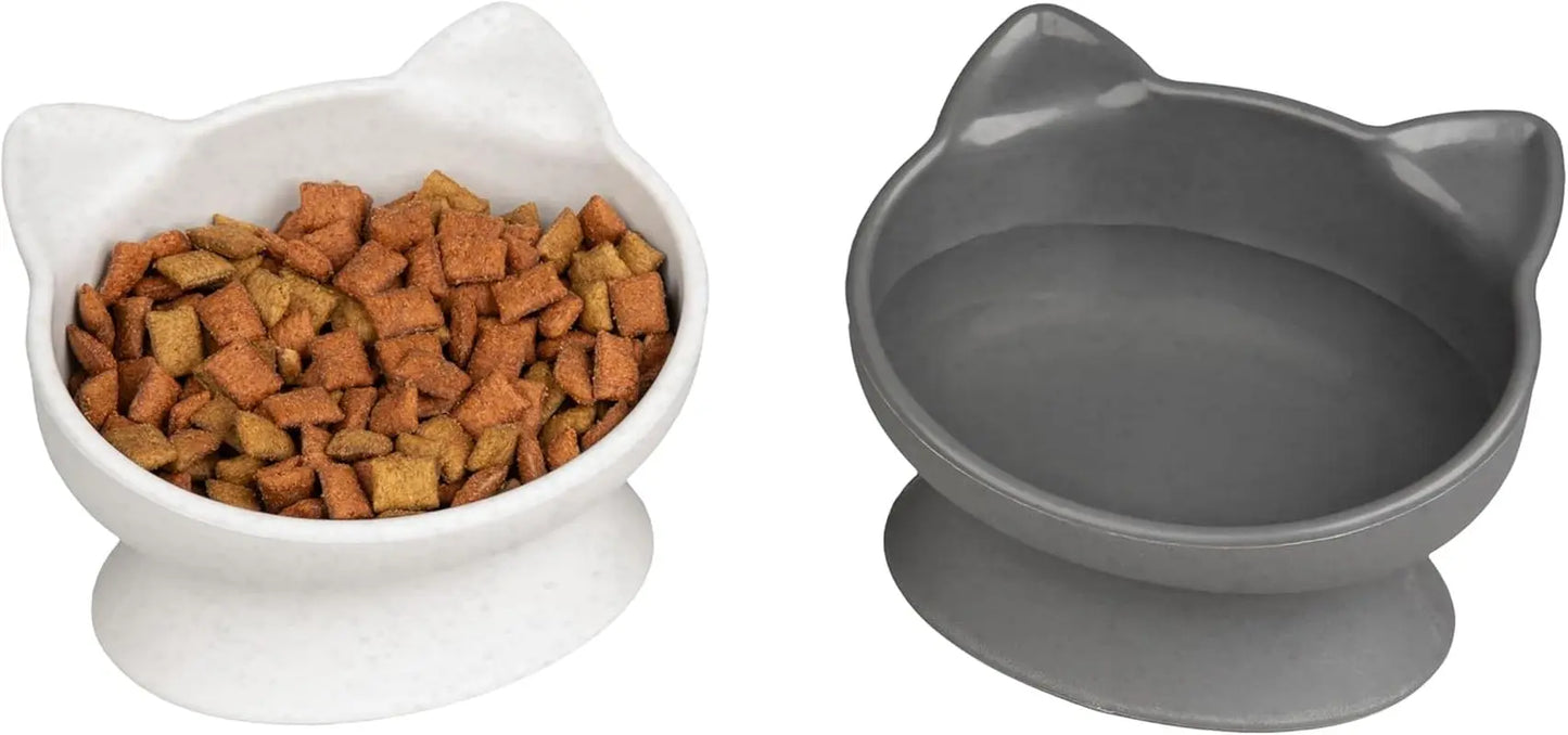 Kitty City Elevated Cat Bowls Set of 2 Whisker Friendly Raised 6.5oz Modern White Gray Small Bowls 2Pk (Modern)
