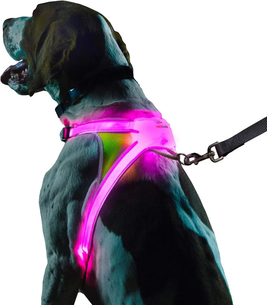 LED Light-Up Dog Harness – USB Rechargeable Reflective Adjustable Safety Vest Lighthound Harness