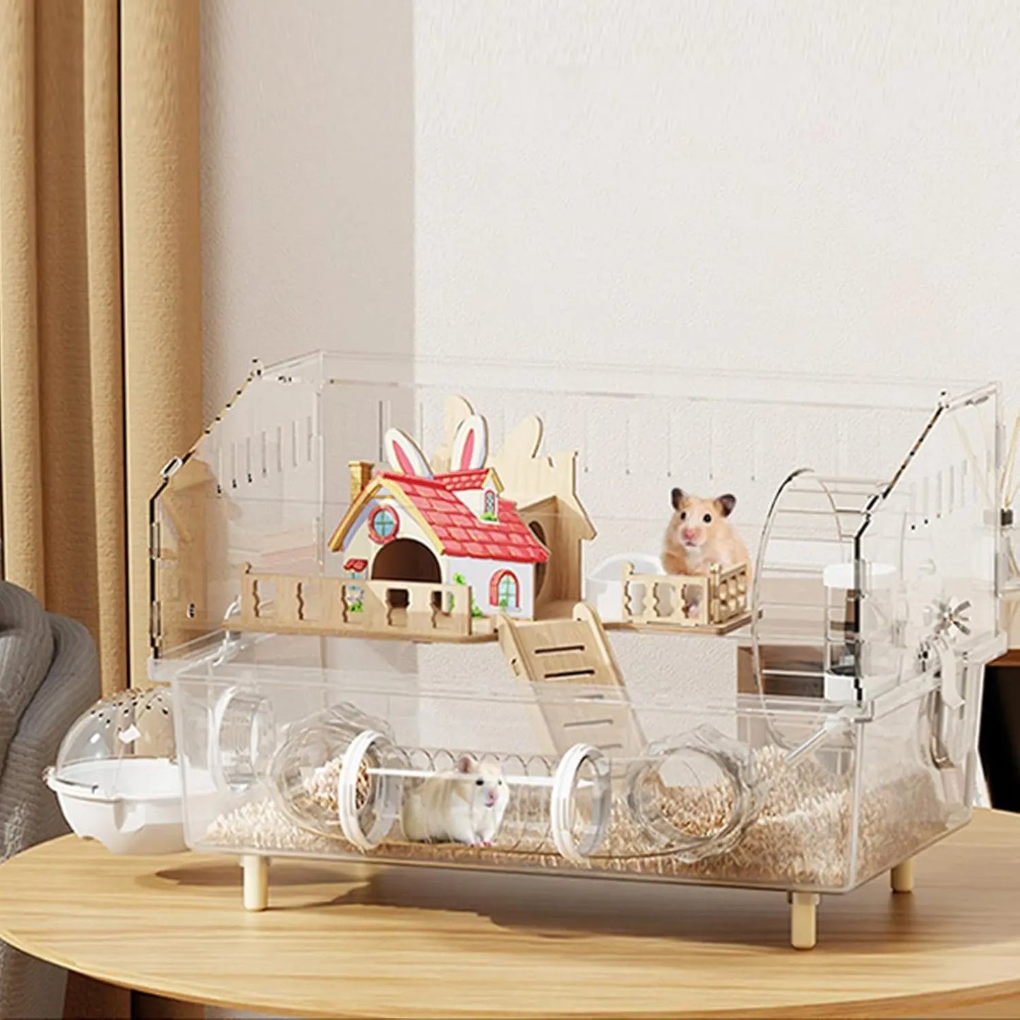 Large Acrylic Hamster Cage 17x11x13" Multi-Level Habitat for Hamsters & Gerbils Red Villa, 17X11X13)