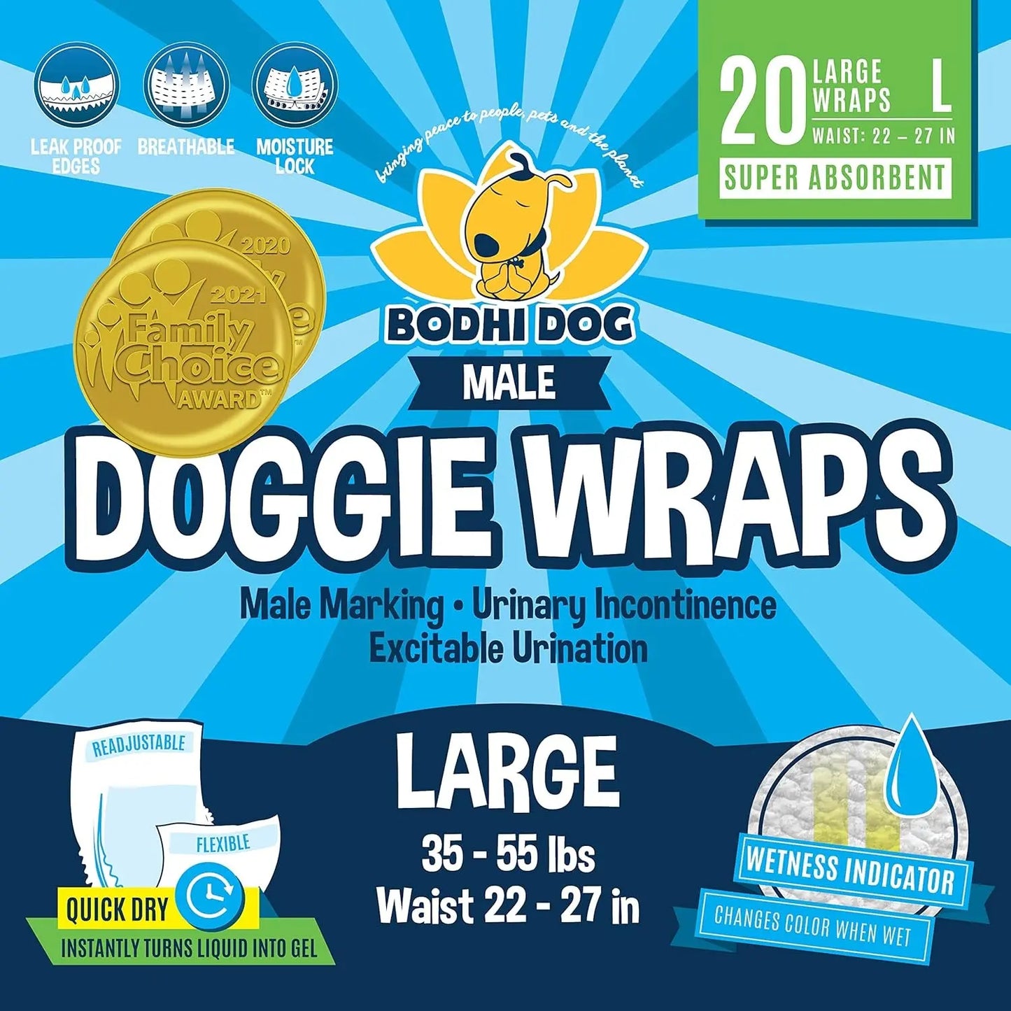 Male Dog Diapers 20 Pack – Disposable Belly Bands, Leak Proof, Absorbent Large