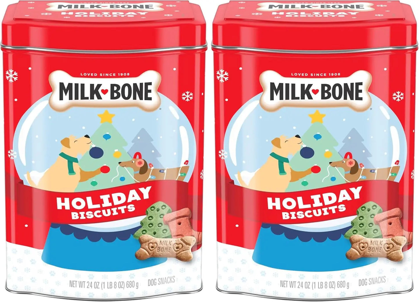 Milk-Bone Holiday Dog Treats Small Biscuits 24 oz Limited Edition Tin Holiday Crunchy Biscuits 1.5 Pound (Pack Of 2)
